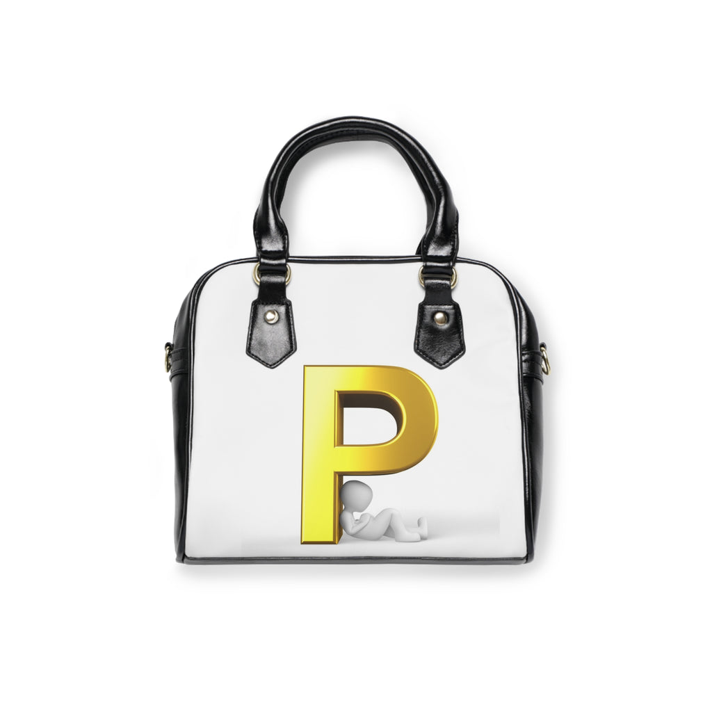 Gold Letter P Initial Shoulder Handbag | Monogram P Purse, White Black Accent