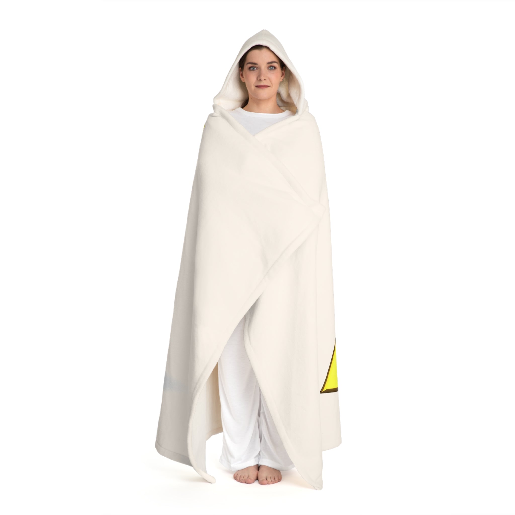 Gold Letter Ä With Figure Cream Hooded Sherpa Blanket | Cozy Wearable Fleece Throw