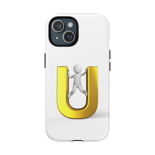 Coque de téléphone en 3D Dorée Lettre U avec Bonhomme Allumette | Coque Magnétique Robuste