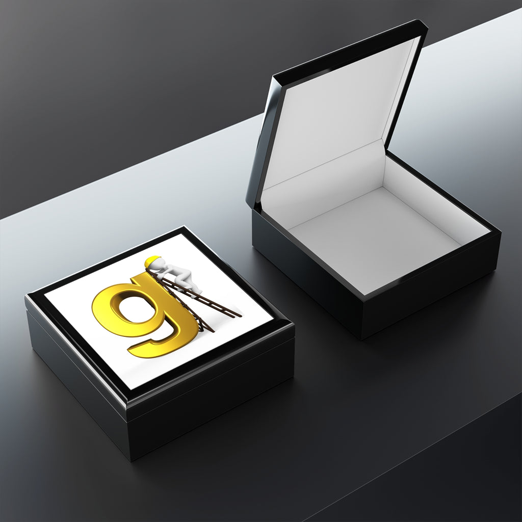 Golden Lowercase g Illustration Jewelry Box | Letter G Keepsake