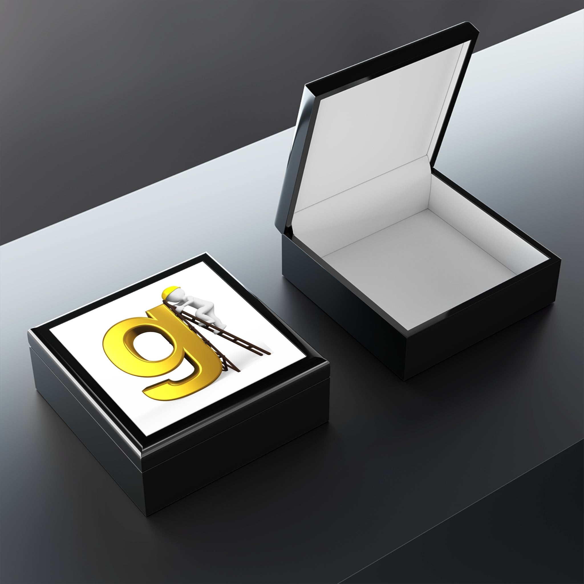 Golden Lowercase g Illustration Jewelry Box | Letter G Keepsake