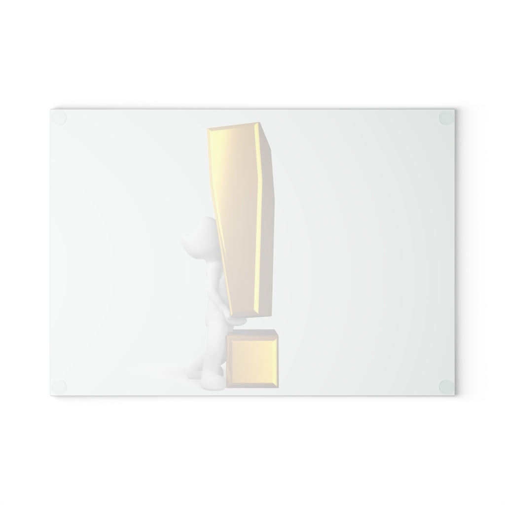 3D Figure with Gold Exclamation Mark Glass Cutting Board | Modern Statement Kitchen Decor