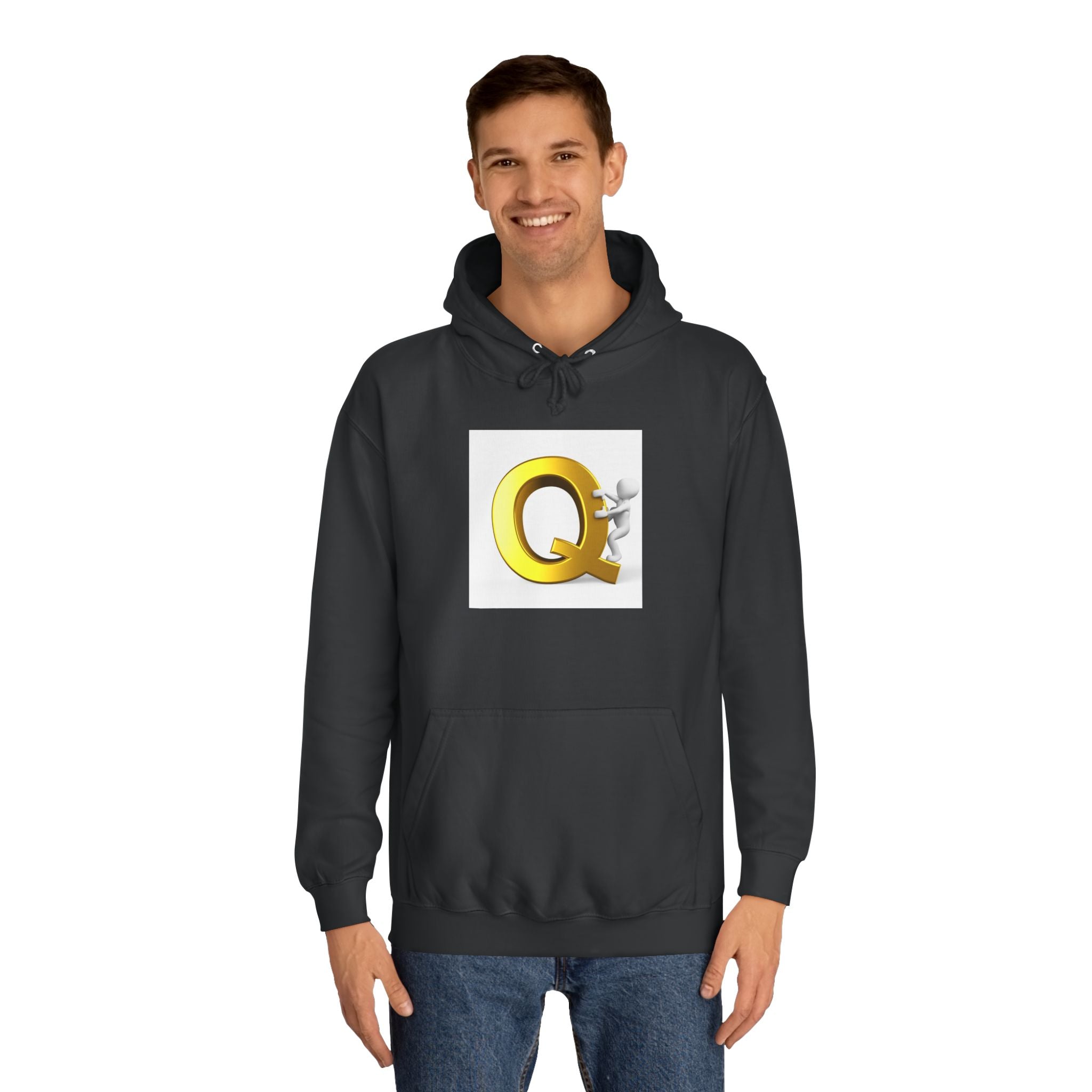 Golden Q Letter Hoodie | 3D Character Climbing Initial Sweatshirt