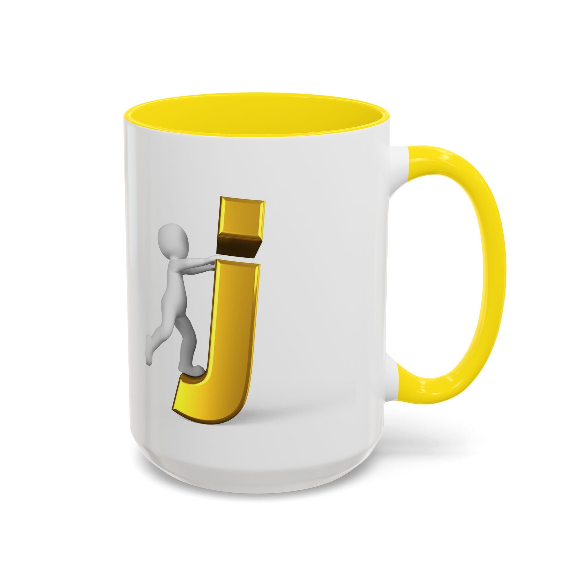 Tasse avec figurine 3D bâton poussant la lettre J dorée | Tasse à café