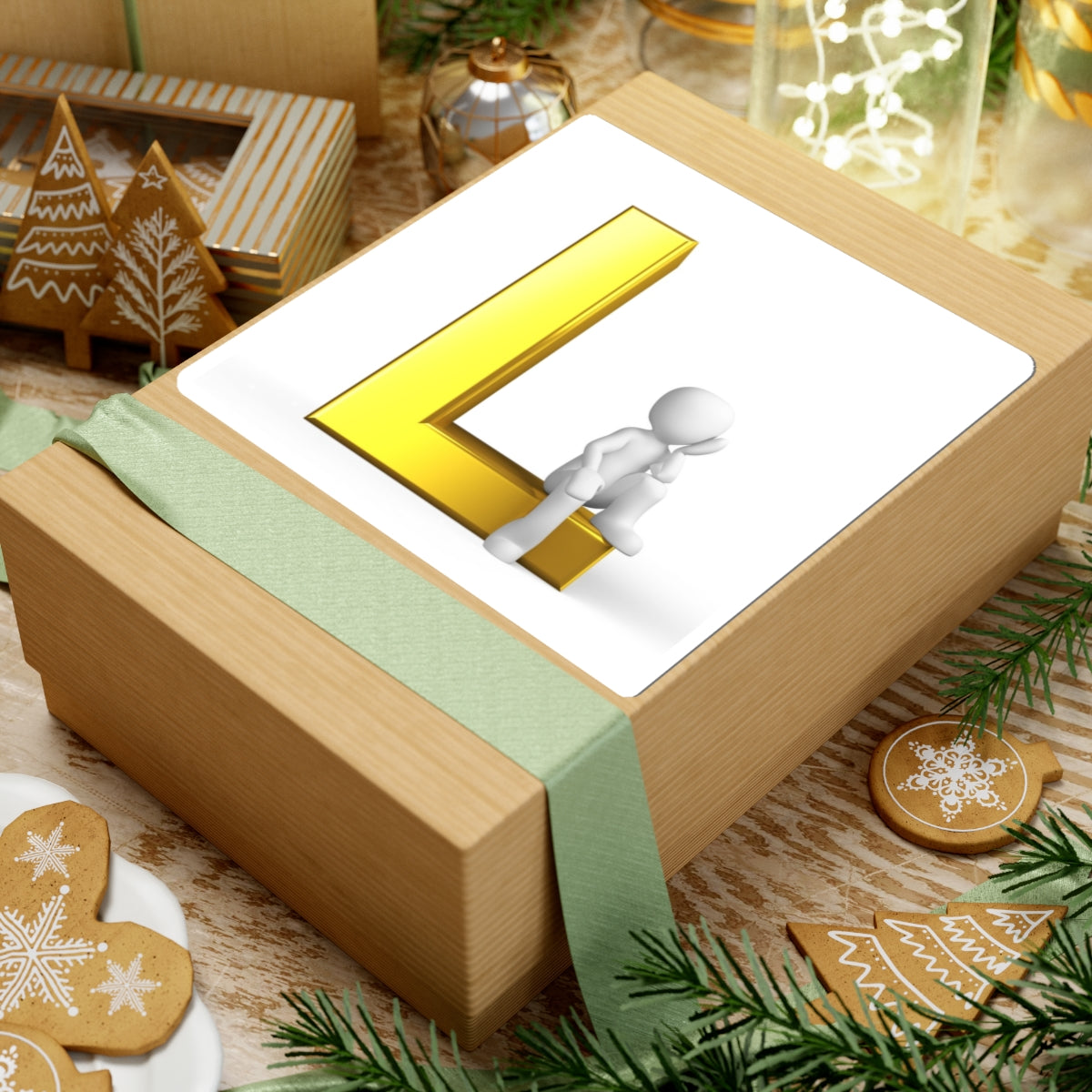 Gold 3D Letter L with Sitting Figure Sticker | Kiss-Cut Sticker