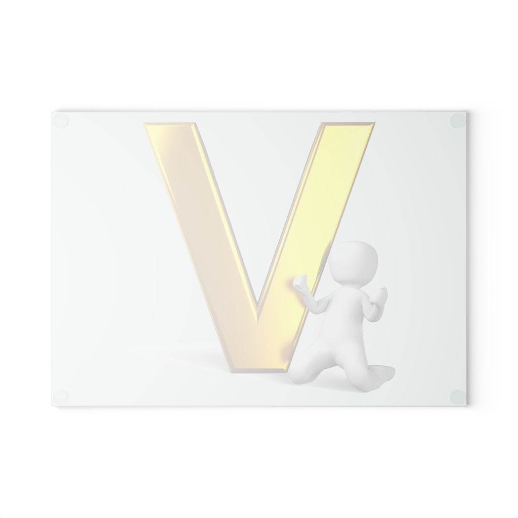 Gold Letter V with 3D Person Glass Cutting Board | Monogram Kitchen Décor
