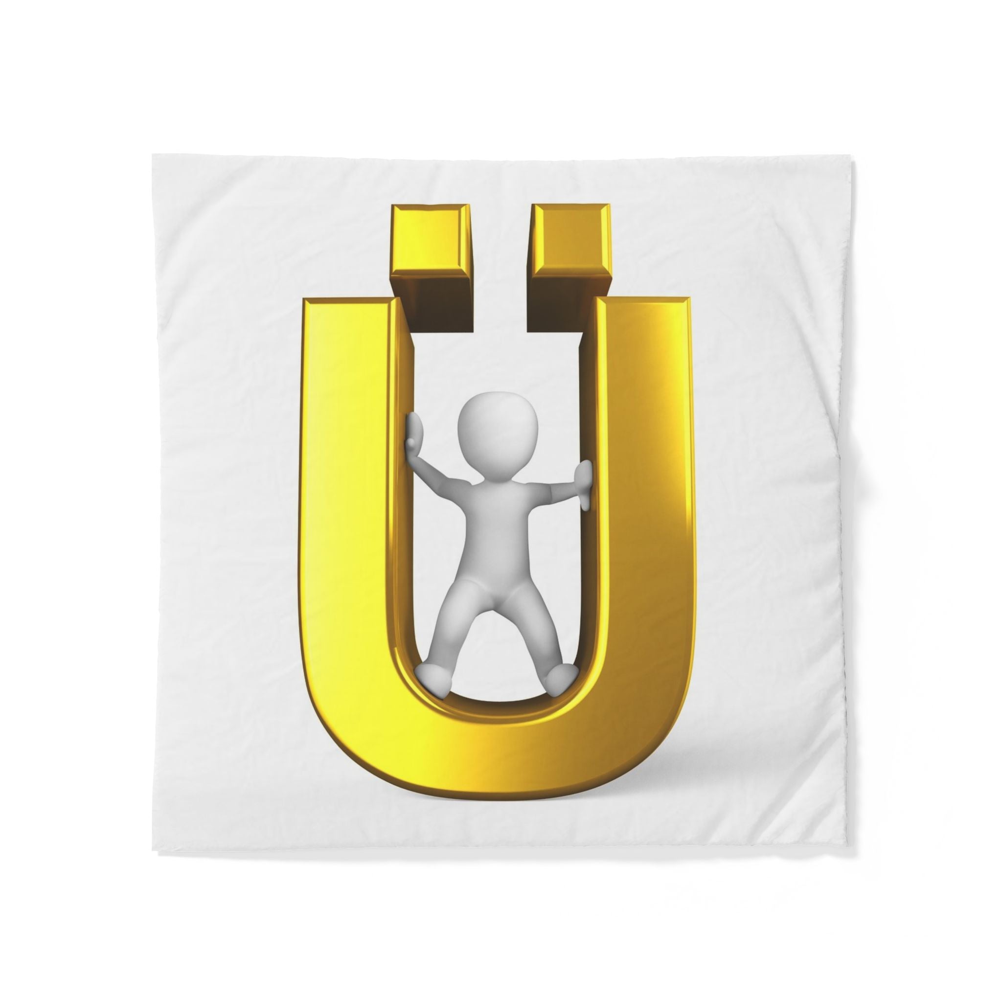 Housse de couette en coton avec illustration lettre U en or 3D | Monogramme alphabet