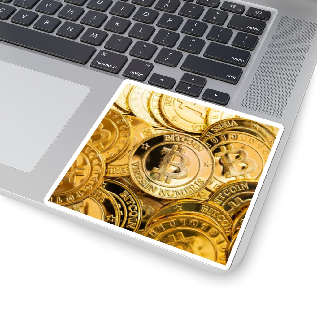 Gold Bitcoin Coin Pattern Kiss-Cut Stickers | Cryptocurrency Laptop Decal