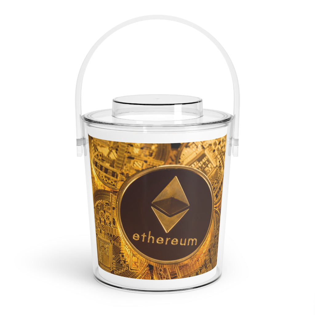 Ethereum Coin Graphic Ice Bucket | Acrylic Ice Bucket with Tongs