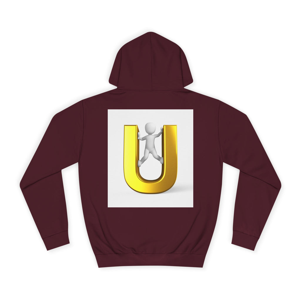 3D Gold Letter U Hoodie | Stick Figure Climbing Typography Sweatshirt