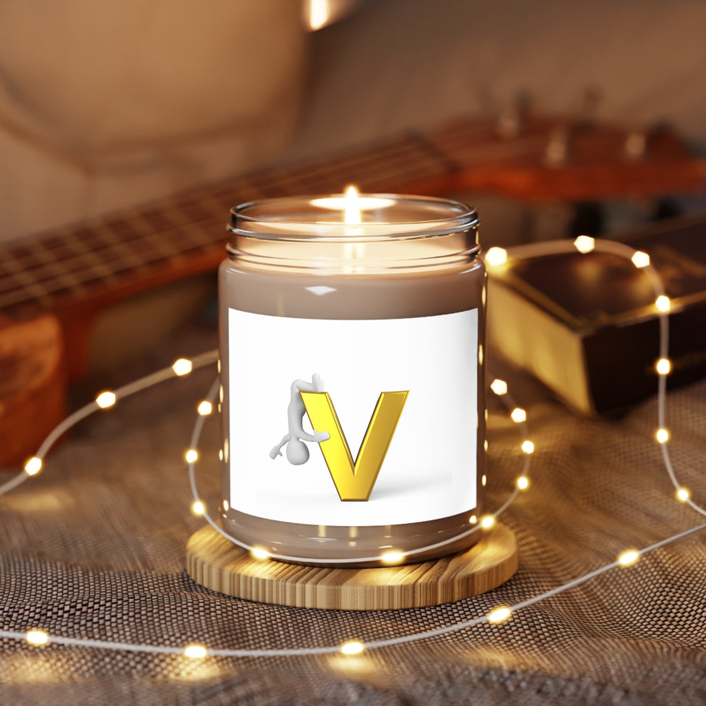 Gold Letter V Design Soy Candle, 9oz Jar | White Lid