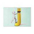 3D Stick Figure Pushing Gold Letter J Glass Cutting Board | Decorative Kitchen Countertop