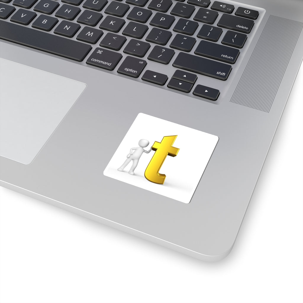3D Gold Letter T with Figure sticker | Kiss-Cut Sticker
