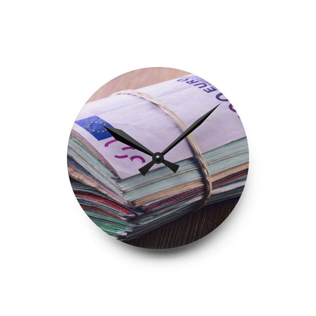 Stacked Currency Illustration Acrylic Wall Clock | Money Notes Design