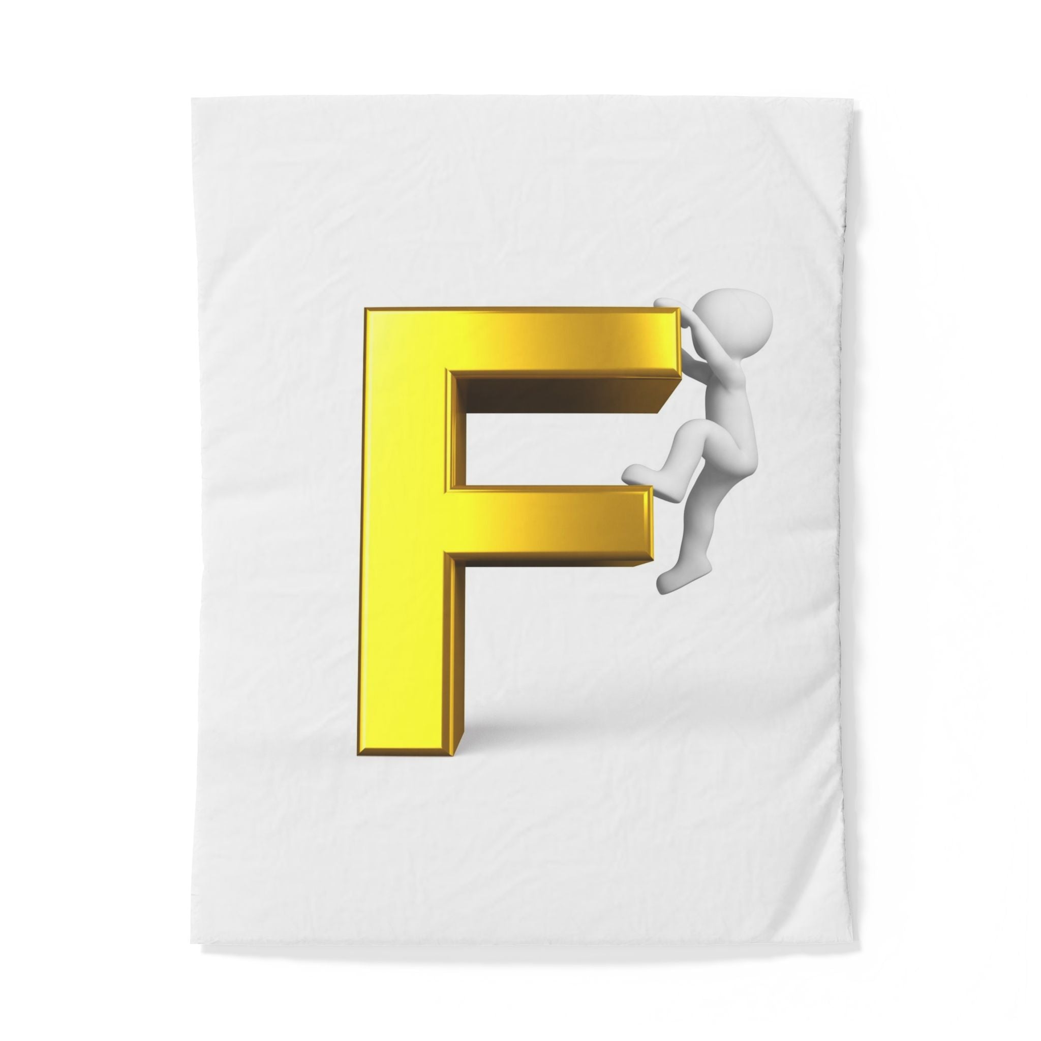 3D Gold Letter F with Climbing Figure Duvet Cover | Monogram Bedding