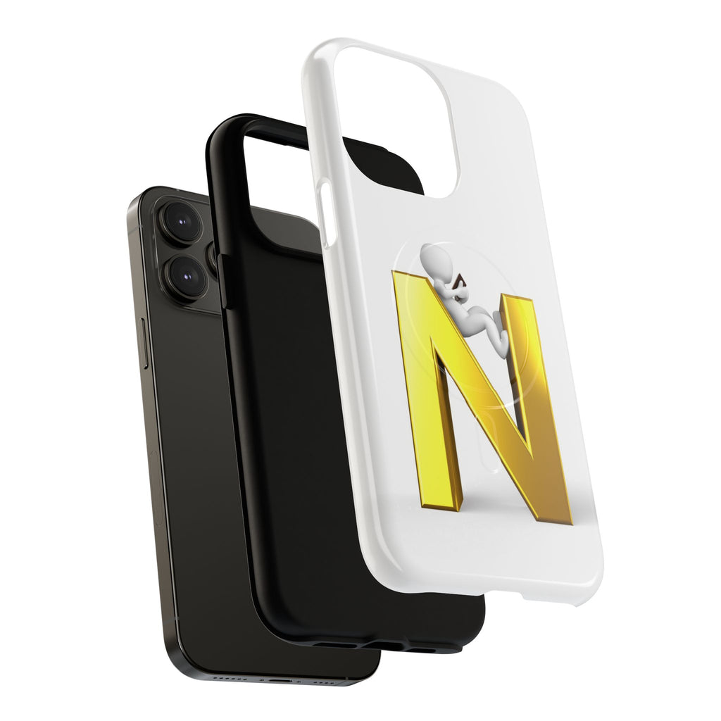 Gold Letter N with 3D Figure Phone Case | Tough Magnetic Case