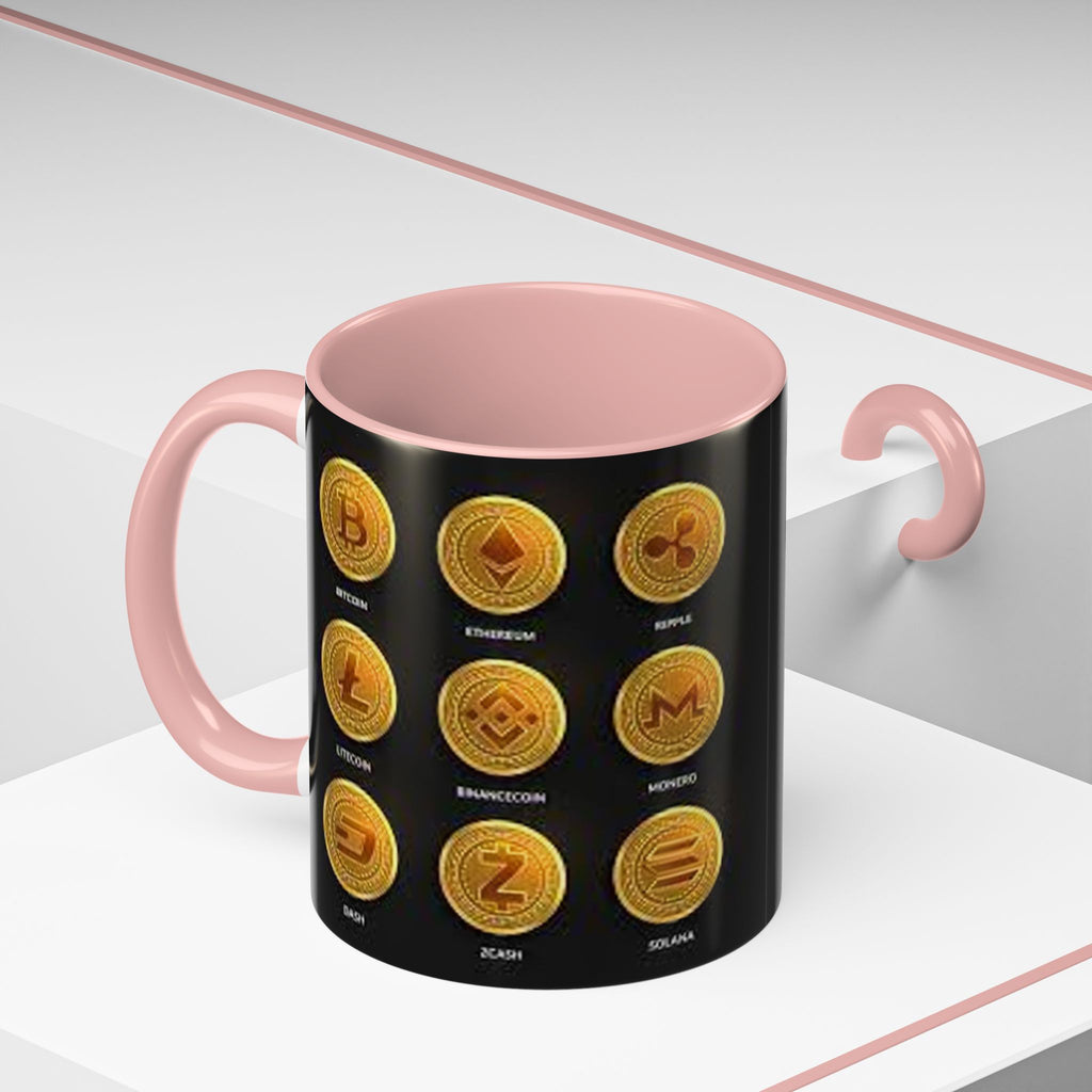 Cryptocurrency Coin Icons Accent Mug | Bitcoin Ethereum Litecoin Doge Coffee Mug