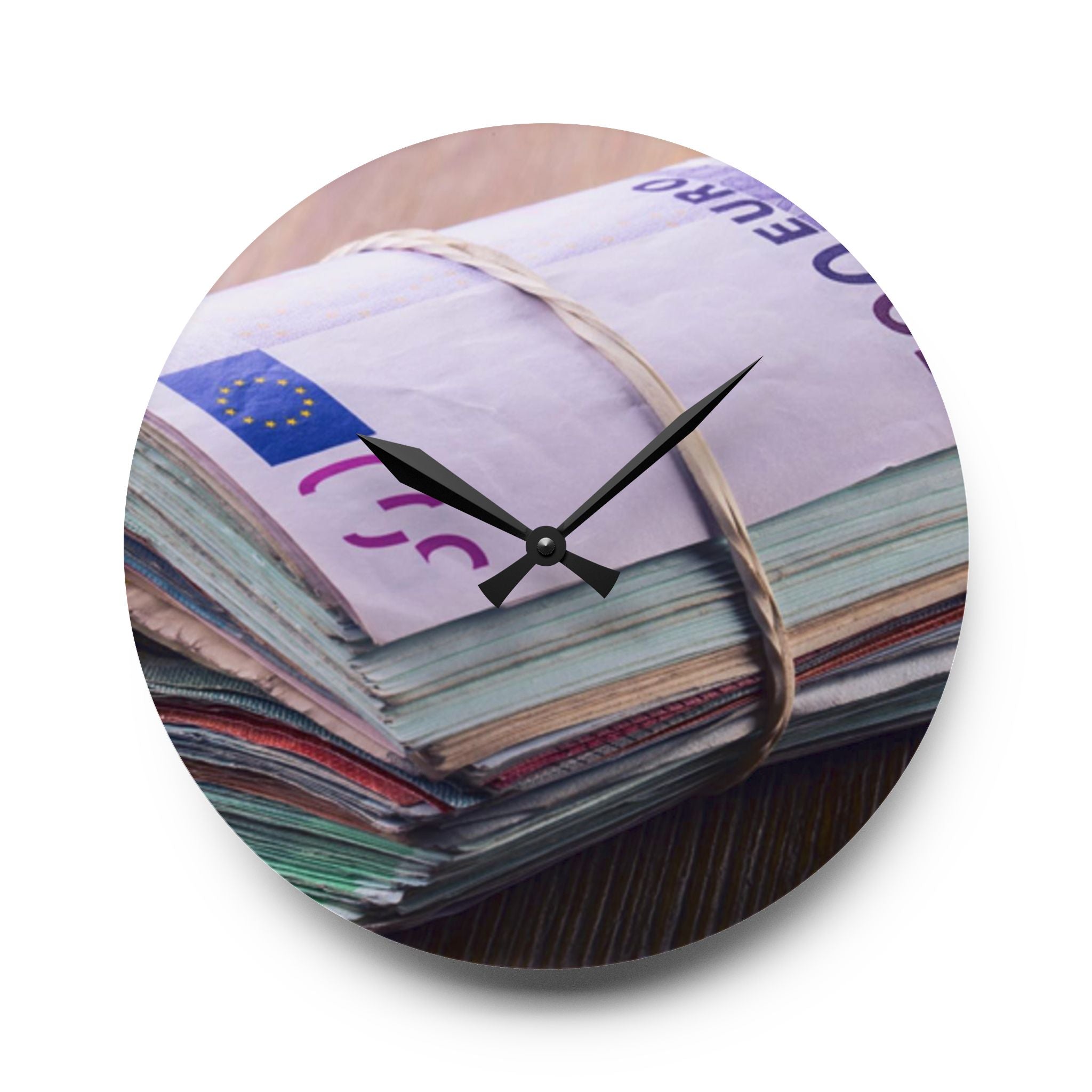 Stacked Currency Illustration Acrylic Wall Clock | Money Notes Design