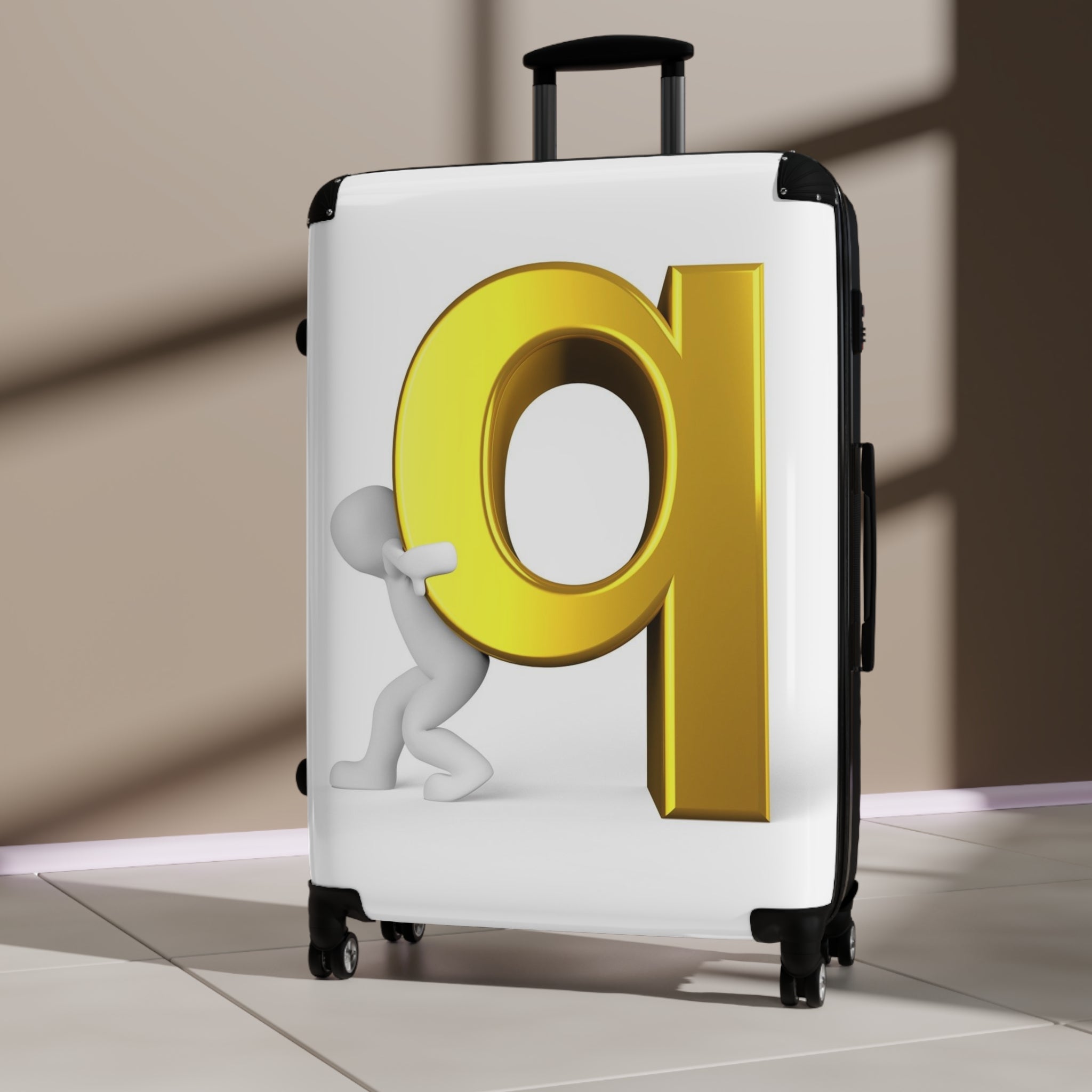 3D Gold Letter Q with Figure Suitcase | Personalized Luggage Cover
