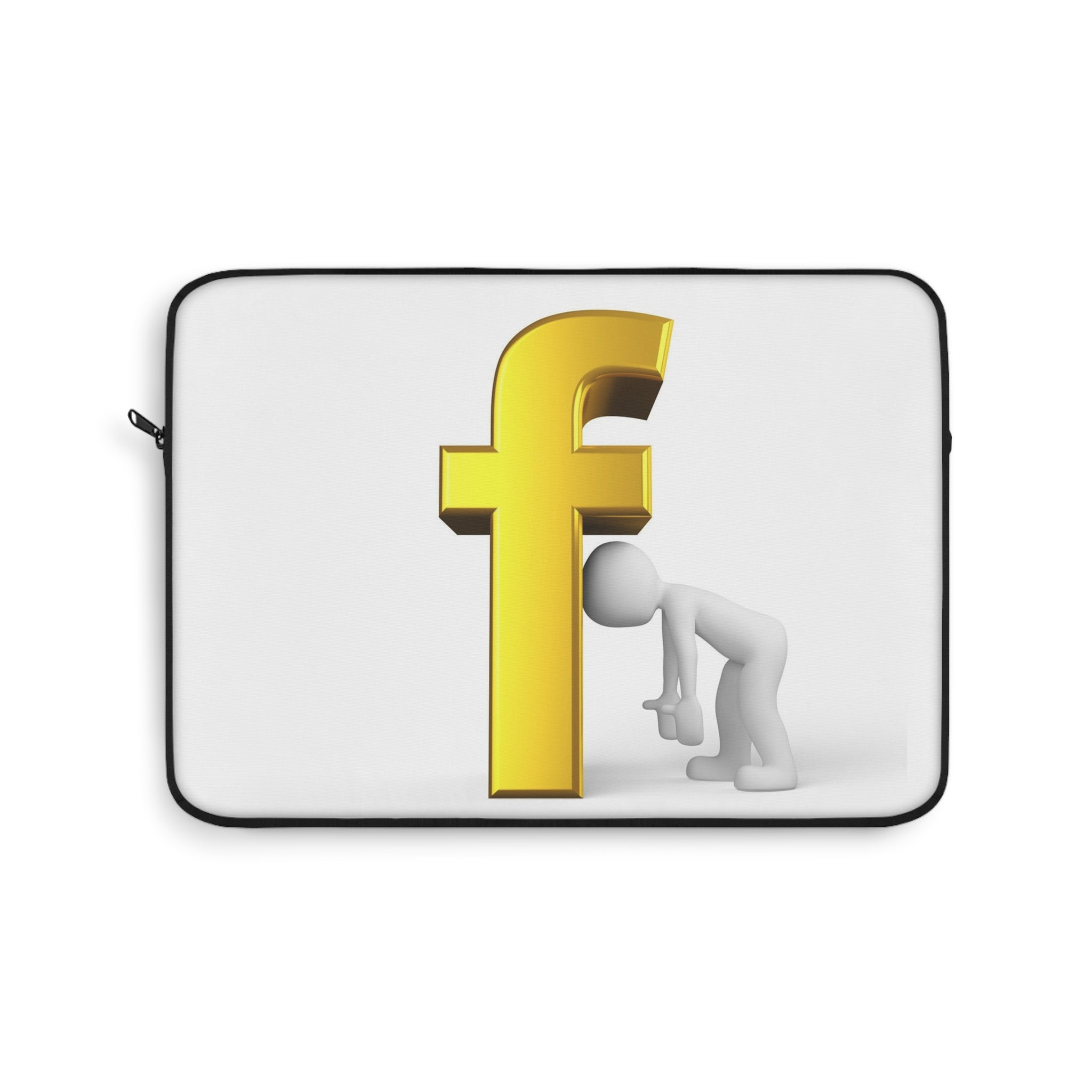 Housse d'ordinateur portable avec bonhomme allumette 3D appuyé sur la lettre F dorée | Étui monogramme initial
