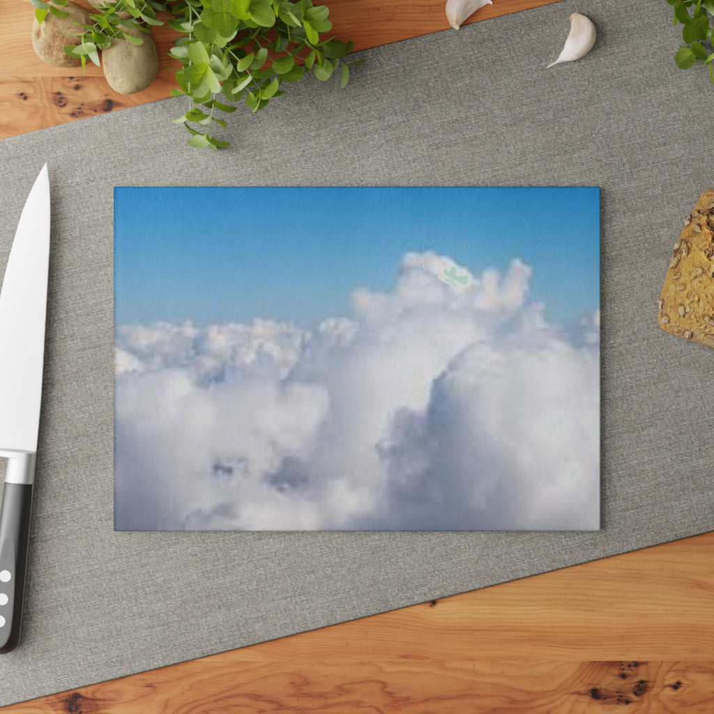Fluffy Clouds Sky Glass Cutting Board | Airy Cloudscape Kitchen Decor