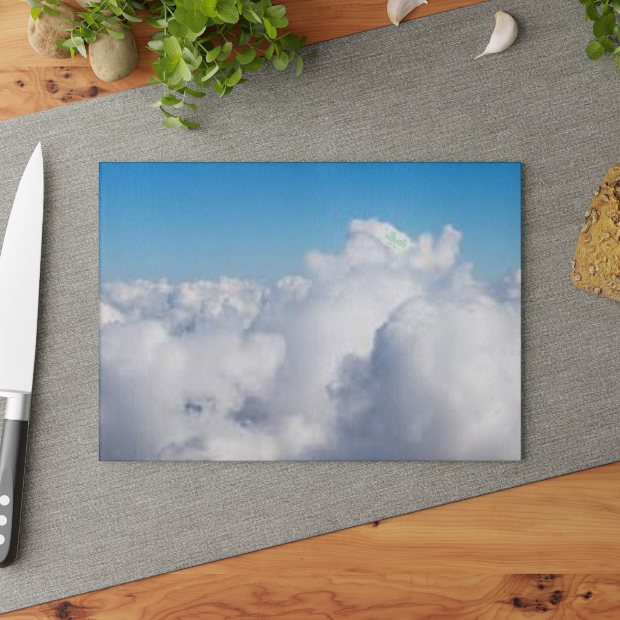 Fluffy Clouds Sky Glass Cutting Board | Airy Cloudscape Kitchen Decor