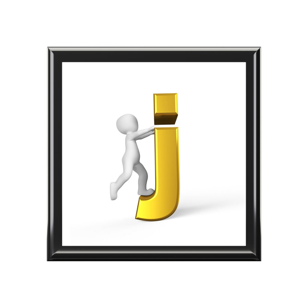 Gold Letter J with Climbing Figure Jewelry Box | Personalized Initial Decor