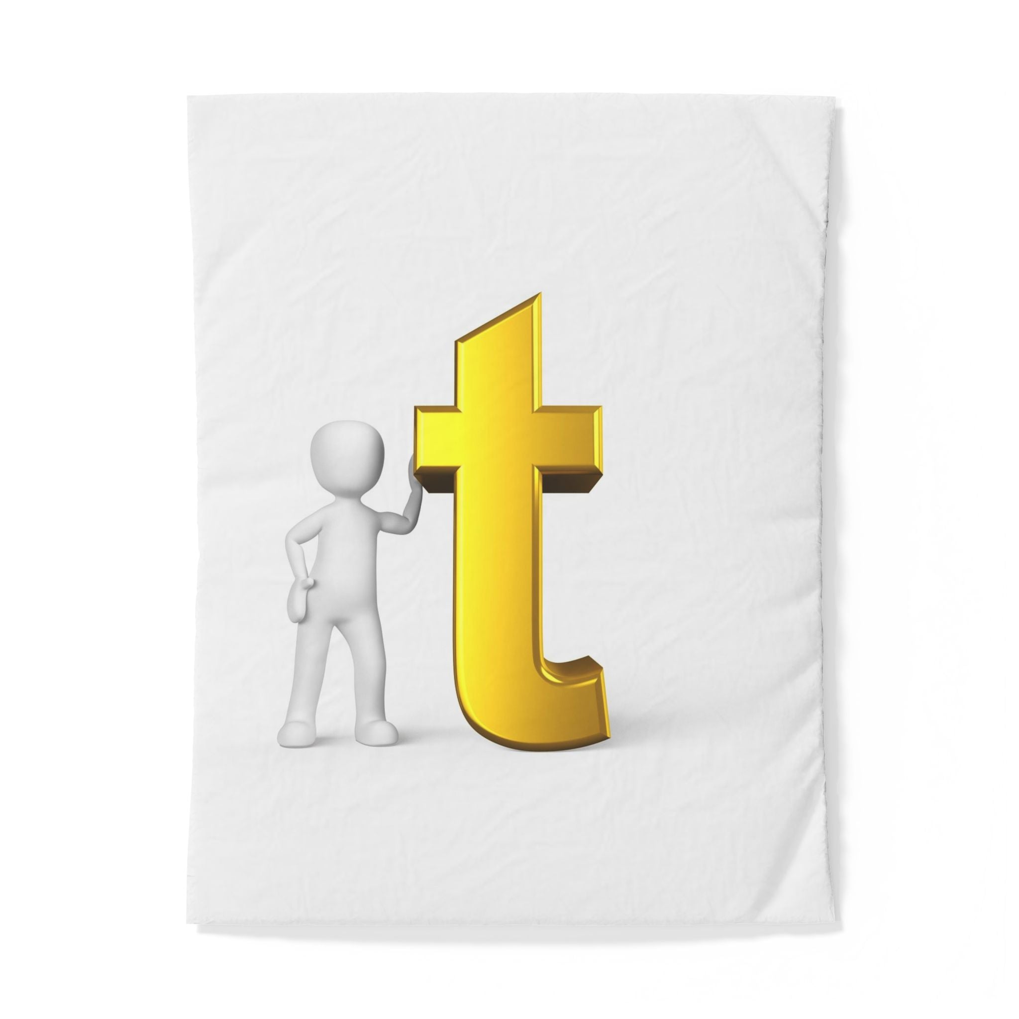 3D Gold Letter T with Figure Duvet | Alphabet Monogram Bedding