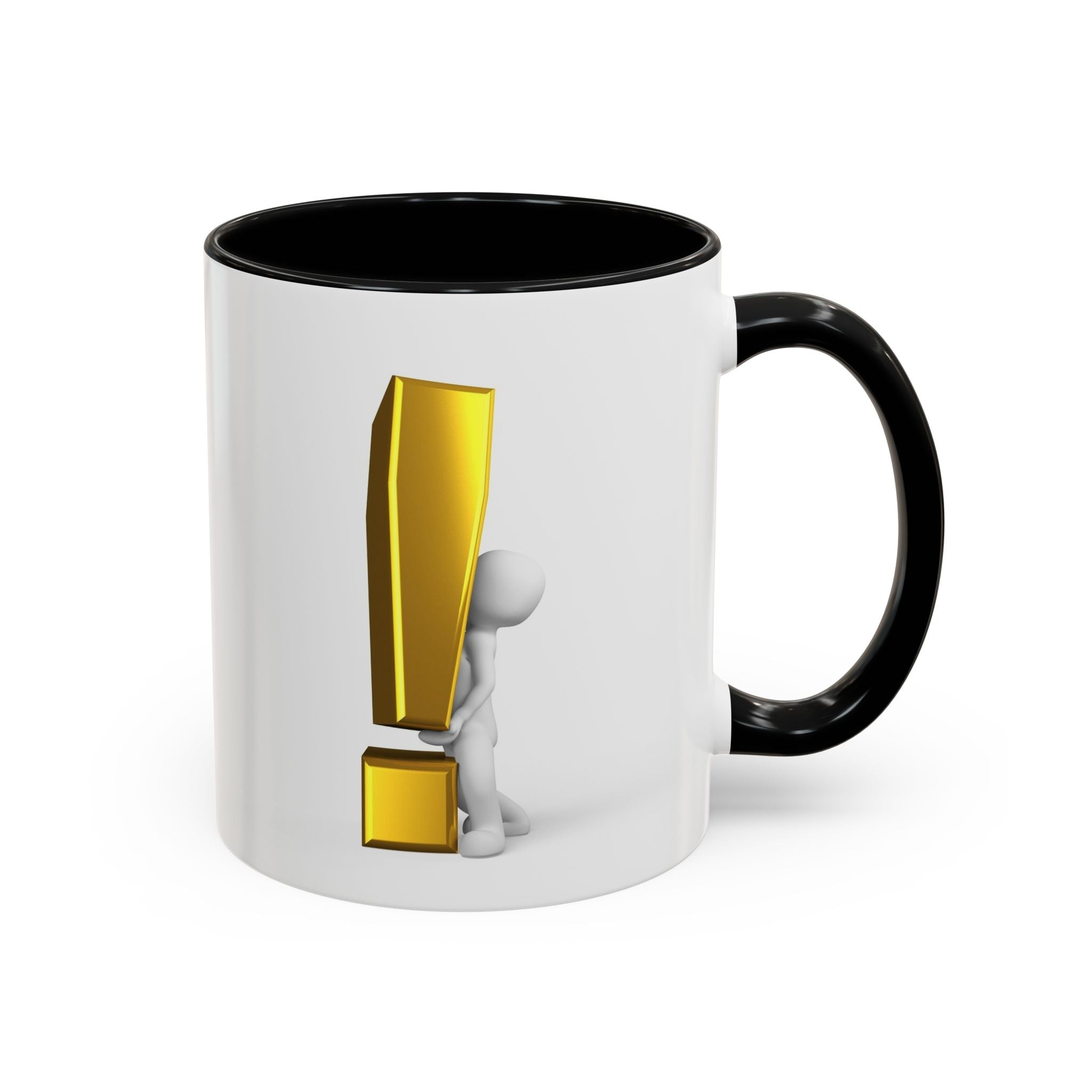 Mug Bonhomme Allumette Tenant un Point d'Exclamation Doré | Mug à Café Original 325ml 444ml