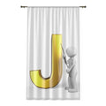Gold Letter J with Stick Figure Window Curtain | Monogram Initial Curtain