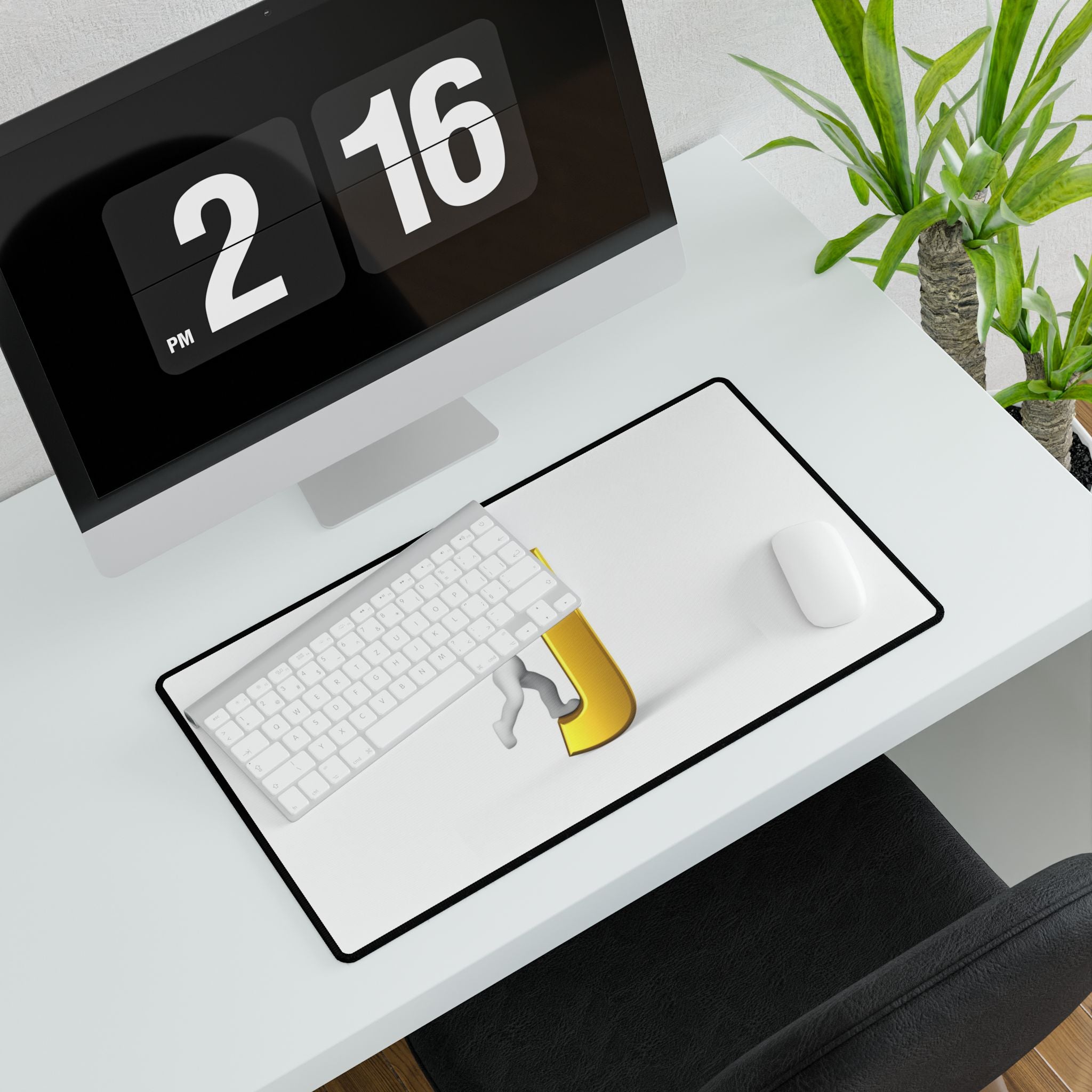 3D Stick Figure Climbing Gold Letter J Desk Mat | Large Mousepad