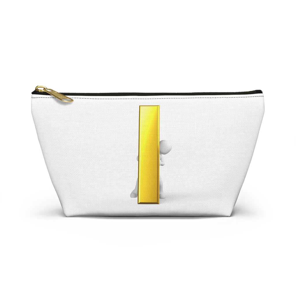 3D Stick Figure Holding Gold Letter i Accessory Pouch | T-Bottom Cosmetic Bag