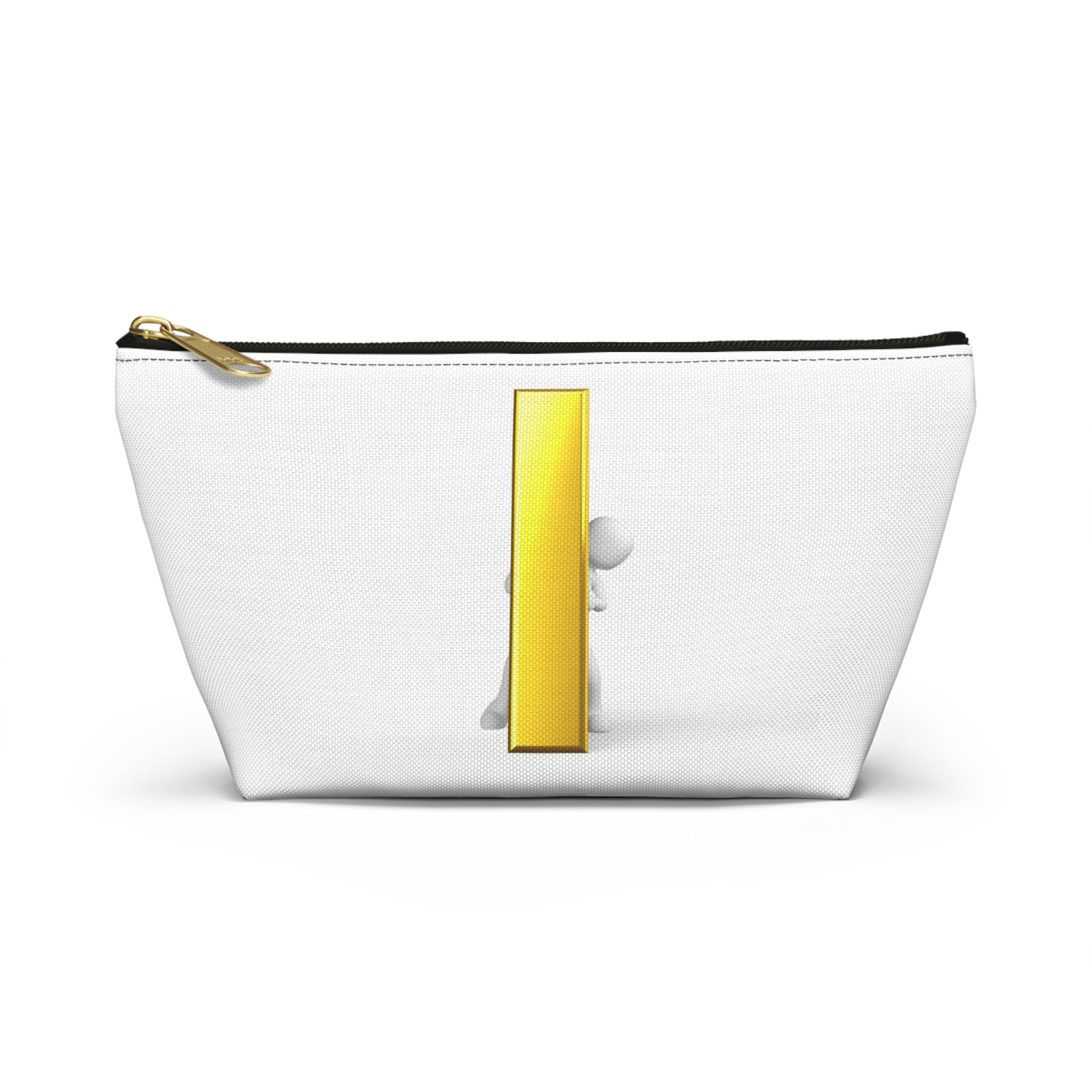 3D Stick Figure Holding Gold Letter i Accessory Pouch | T-Bottom Cosmetic Bag