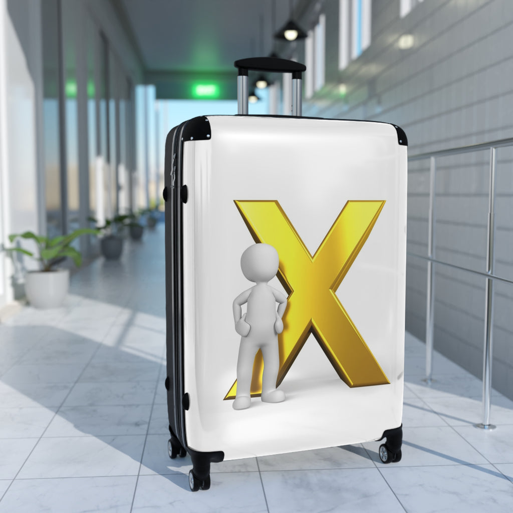 3D Figure with Gold X Suitcase | Personalized Luggage Cover