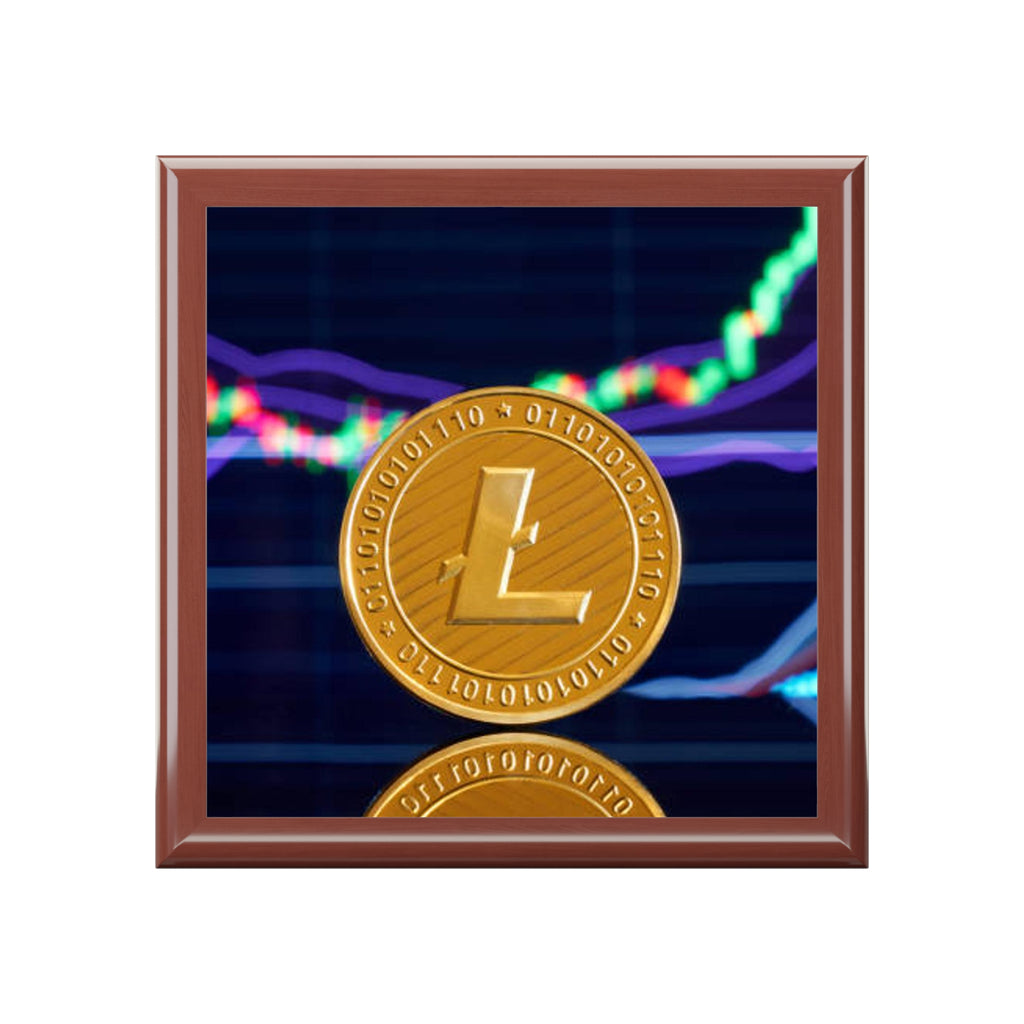 Litecoin Coin Graphic Jewelry Box | Crypto Coin Design, Trading Chart