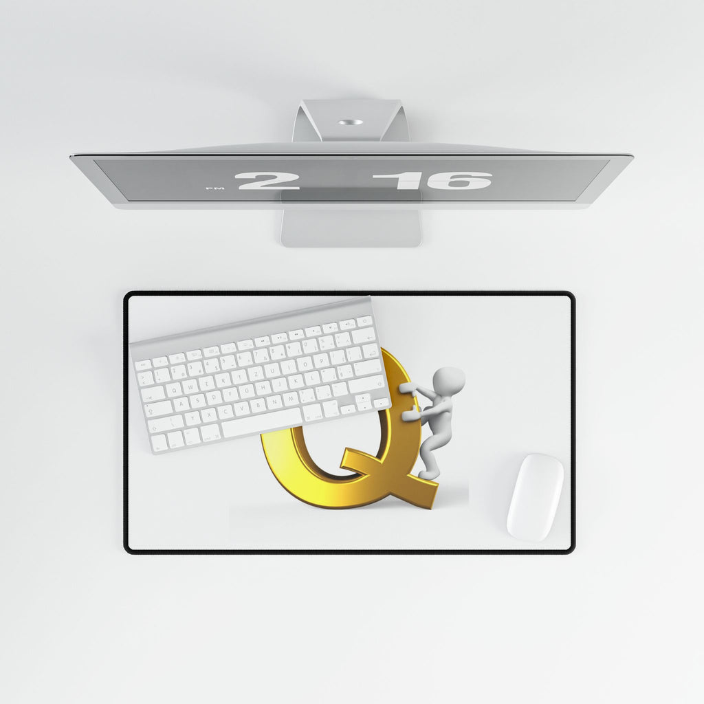 Gold Letter Q with Climbing Figure Desk Mat | Large Mousepad