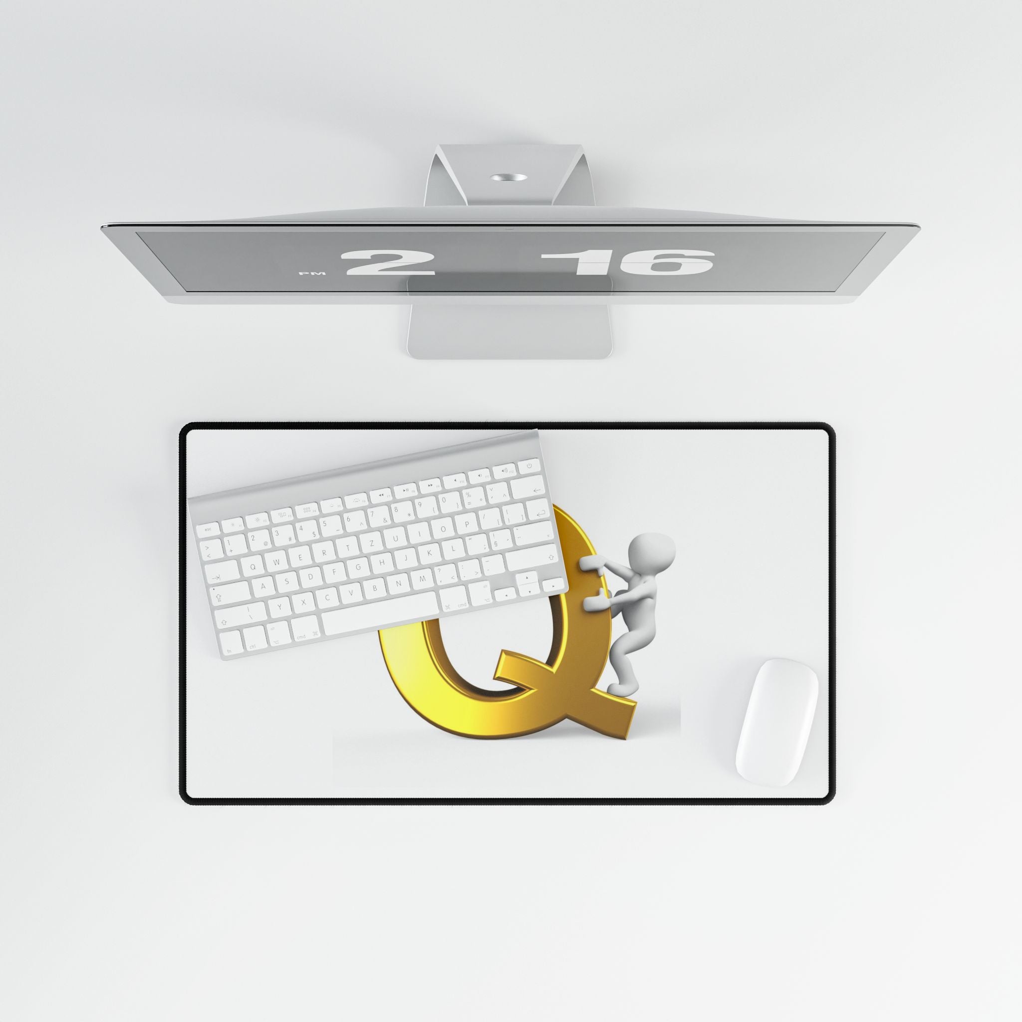 Gold Letter Q with Climbing Figure Desk Mat | Large Mousepad