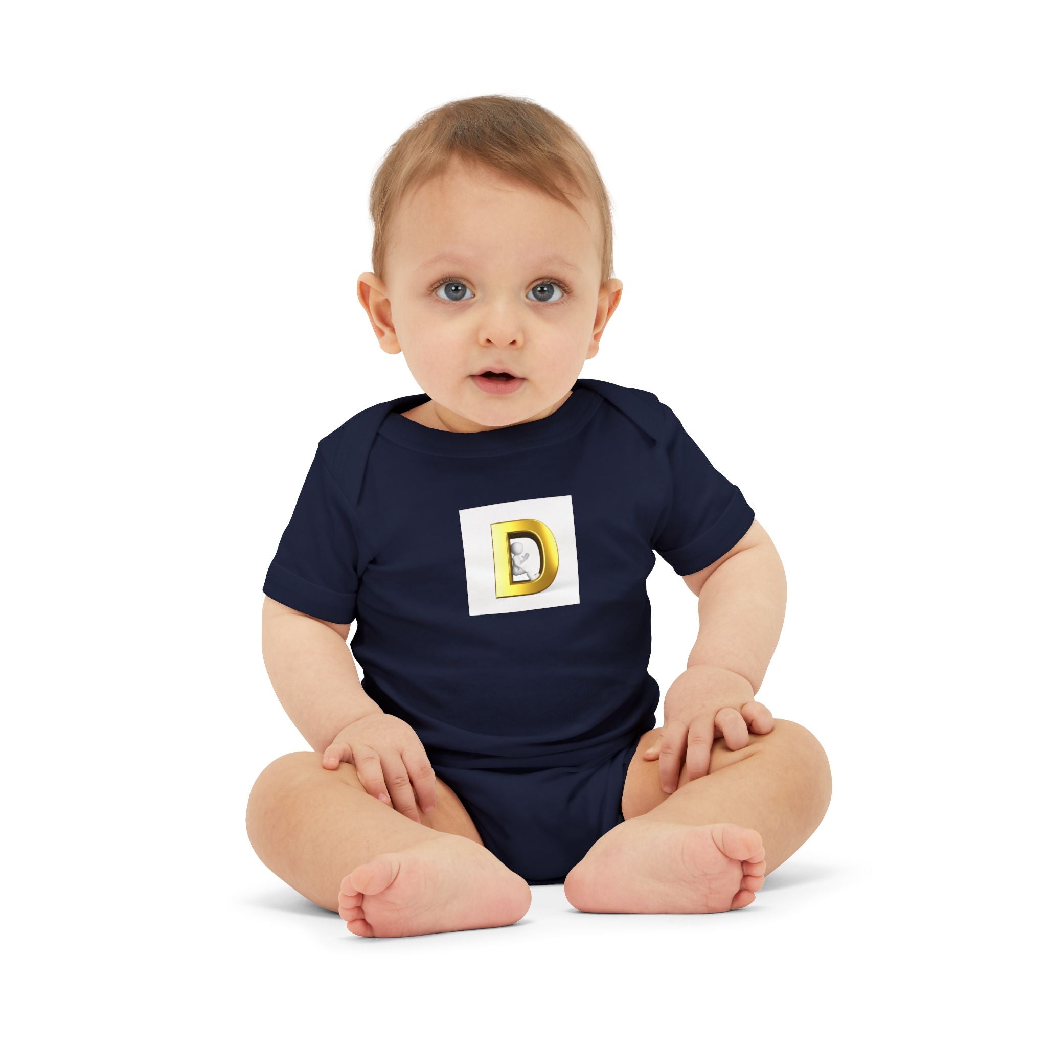 Gold Letter D Infant Onesie | Baby Monogram Initial Bodysuit