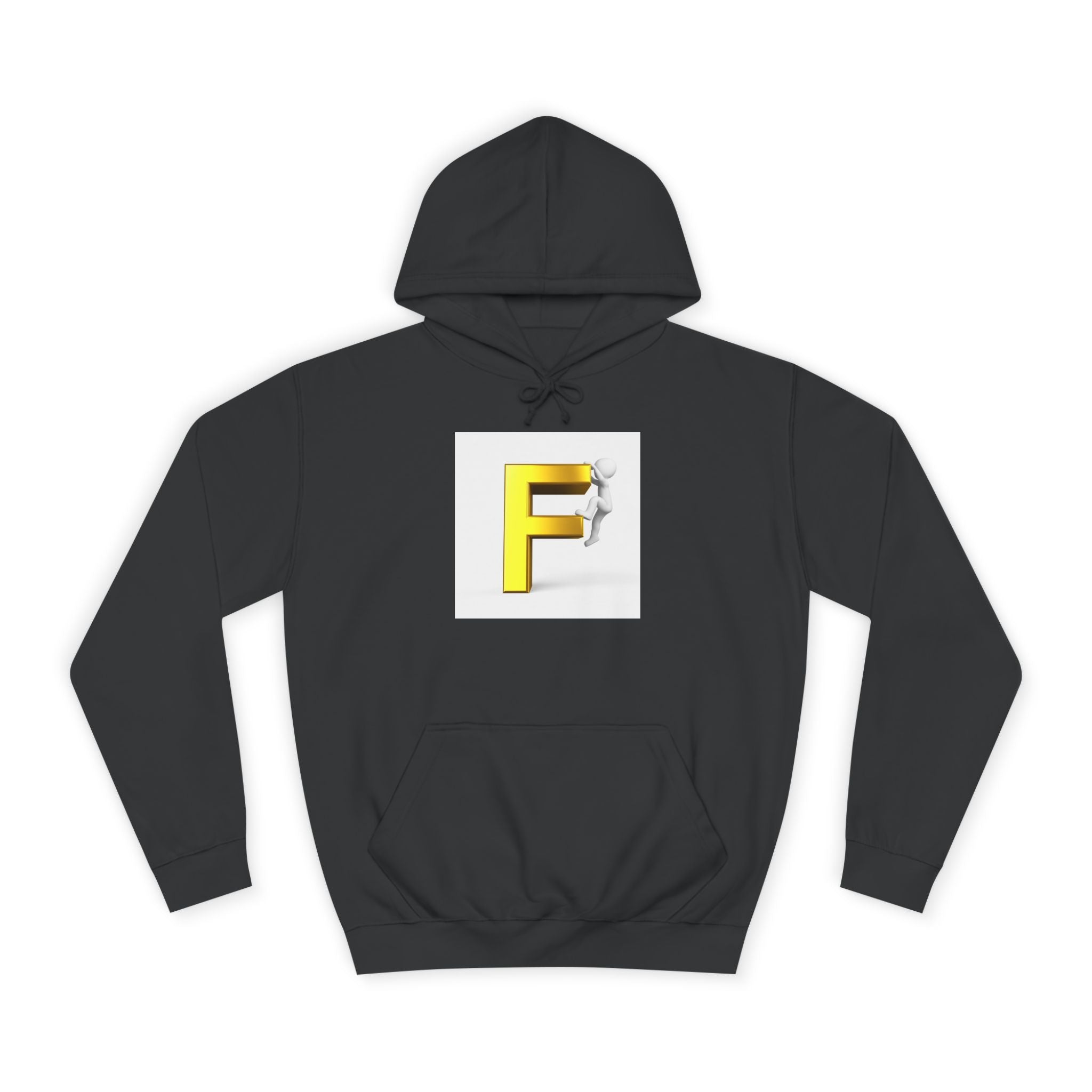 3D Gold Letter F Hoodie | Climbing Figurine Letterman Style