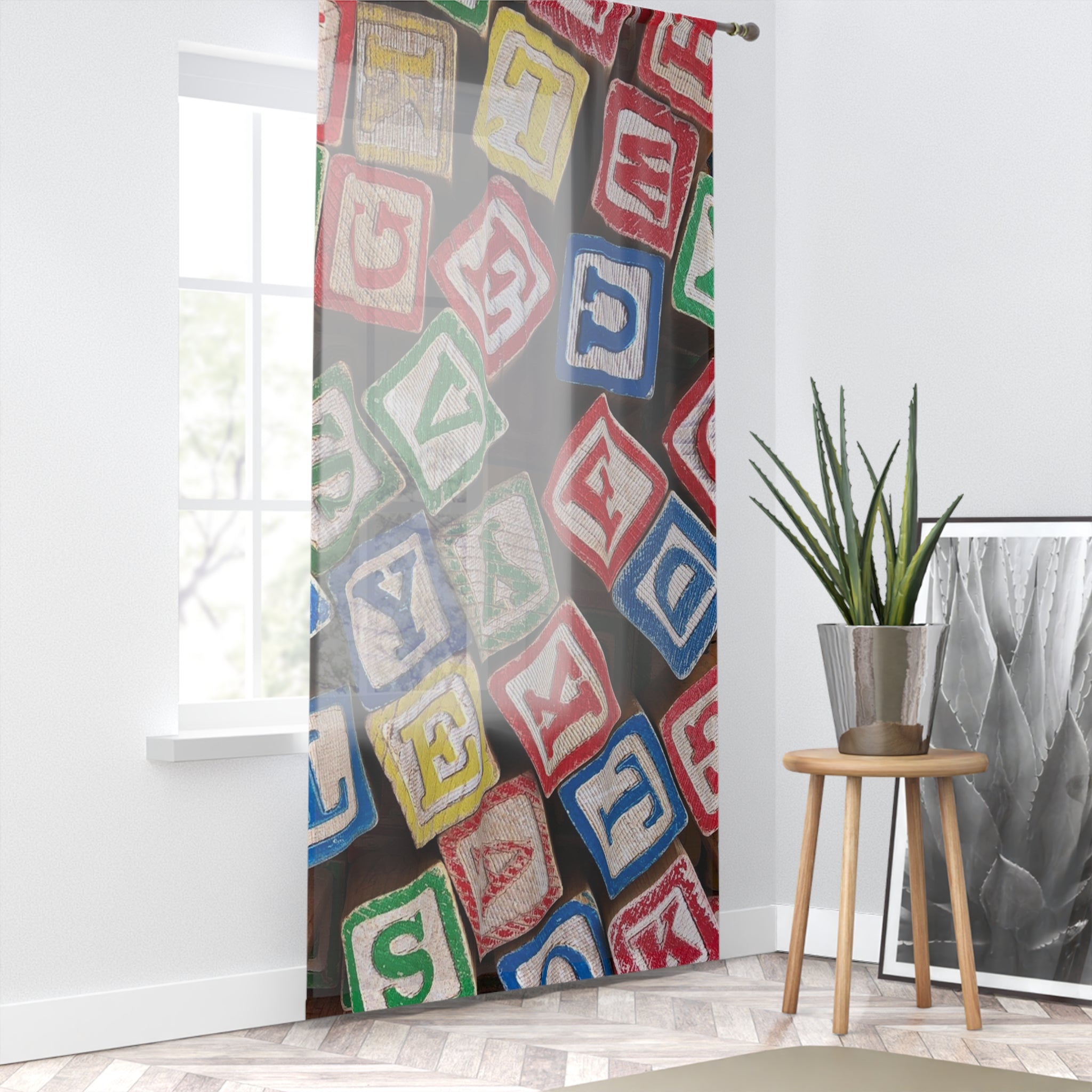 Vintage Alphabet Blocks Window Curtain | Nursery Kids Blocks Pattern