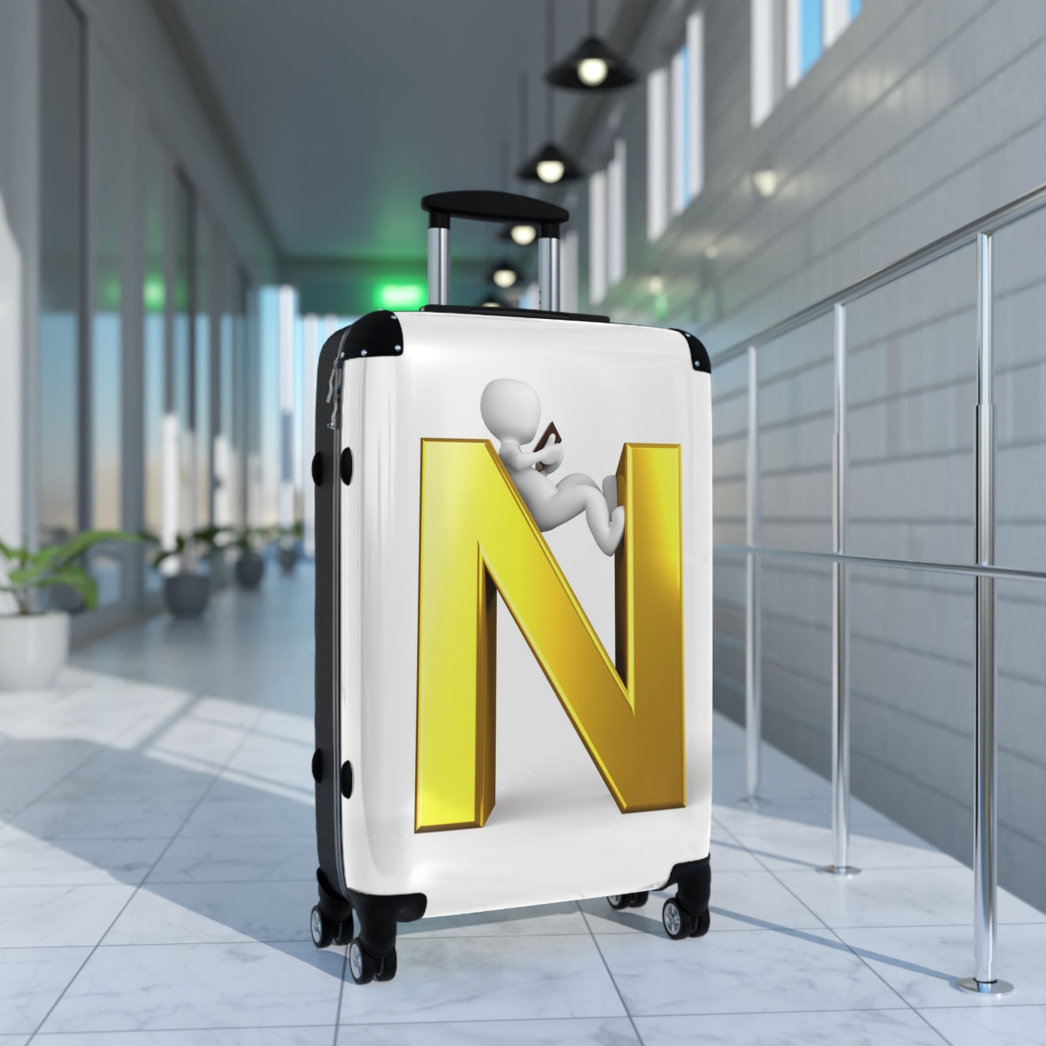 Golden Letter N Luggage Suitcase | Initial Monogram Travel Case