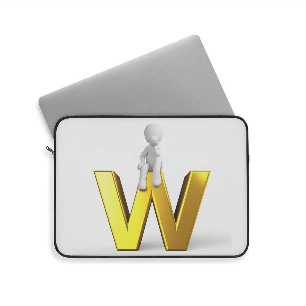 3D Stick Figure Sitting on Gold Letter W Laptop Sleeve | Monogram Initial W