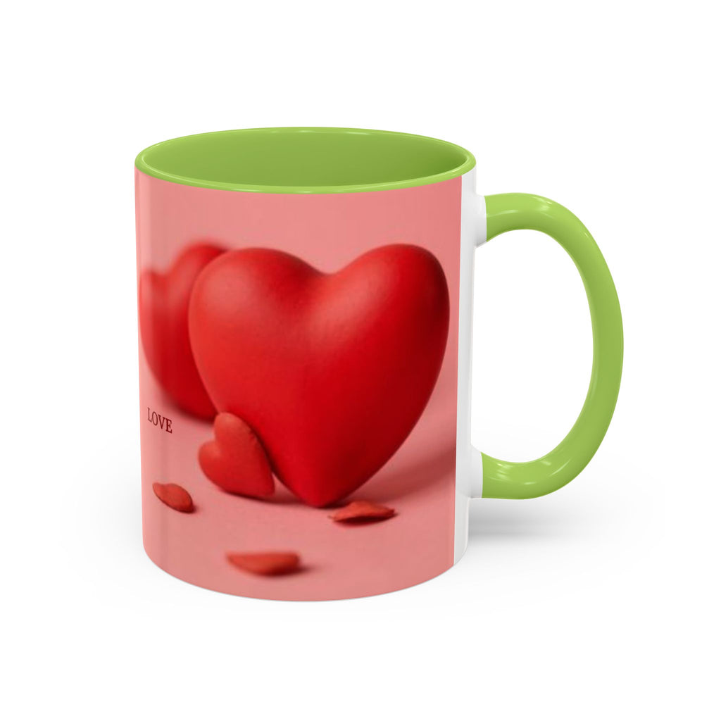 Red Heart Love Design Accent Coffee Mug | Valentine Heart Ceramic Mug