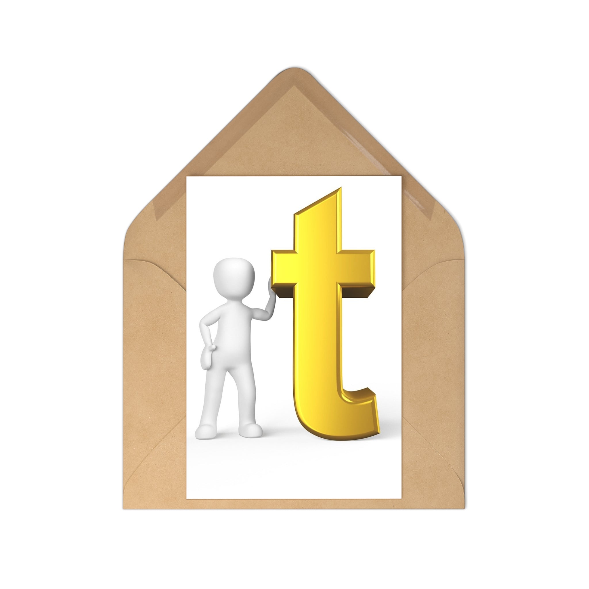 3D Gold Letter T with Figure Postcards | 7 pcs