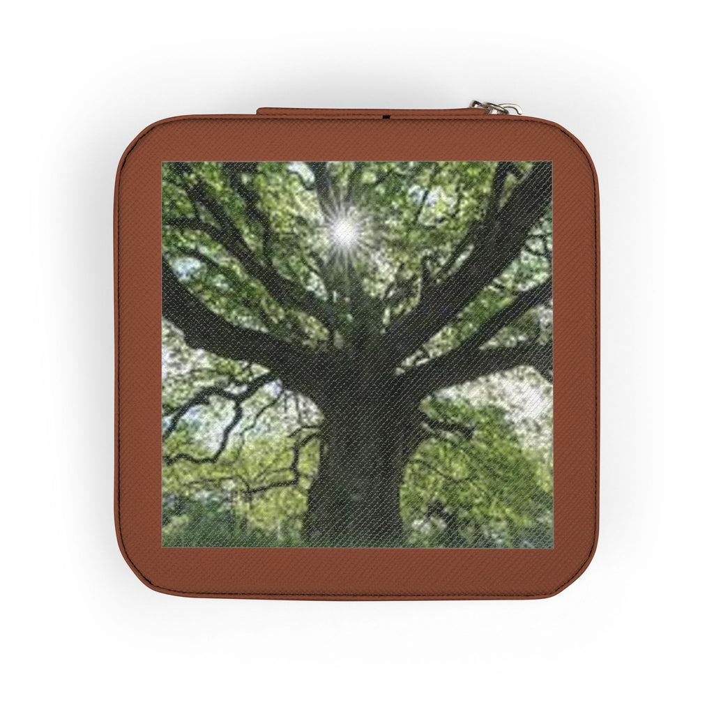 Sunlit Tree Photo Jewelry Travel Case | Compact Organizer for Rings, Earrings, Necklaces