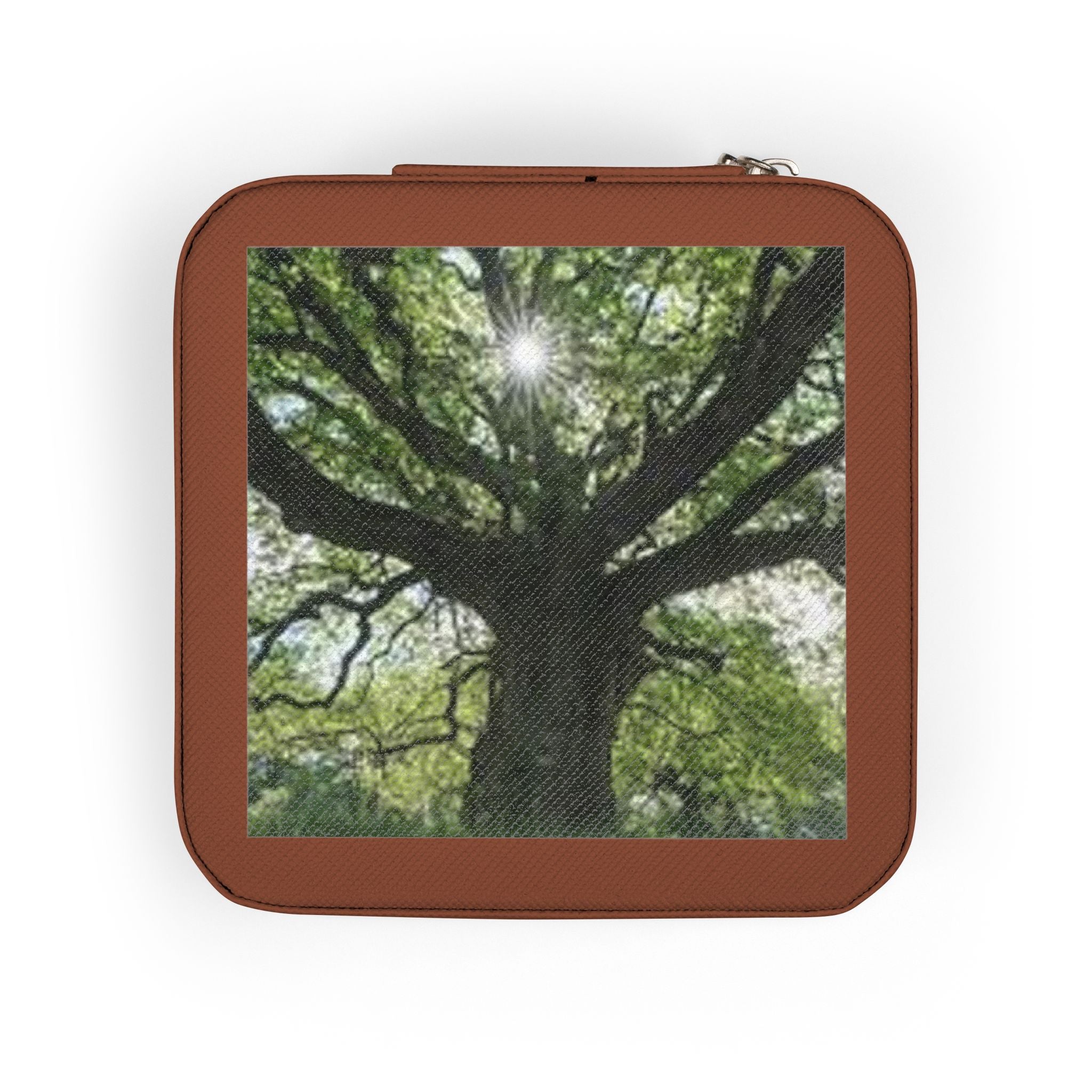 Sunlit Tree Photo Jewelry Travel Case | Compact Organizer for Rings, Earrings, Necklaces