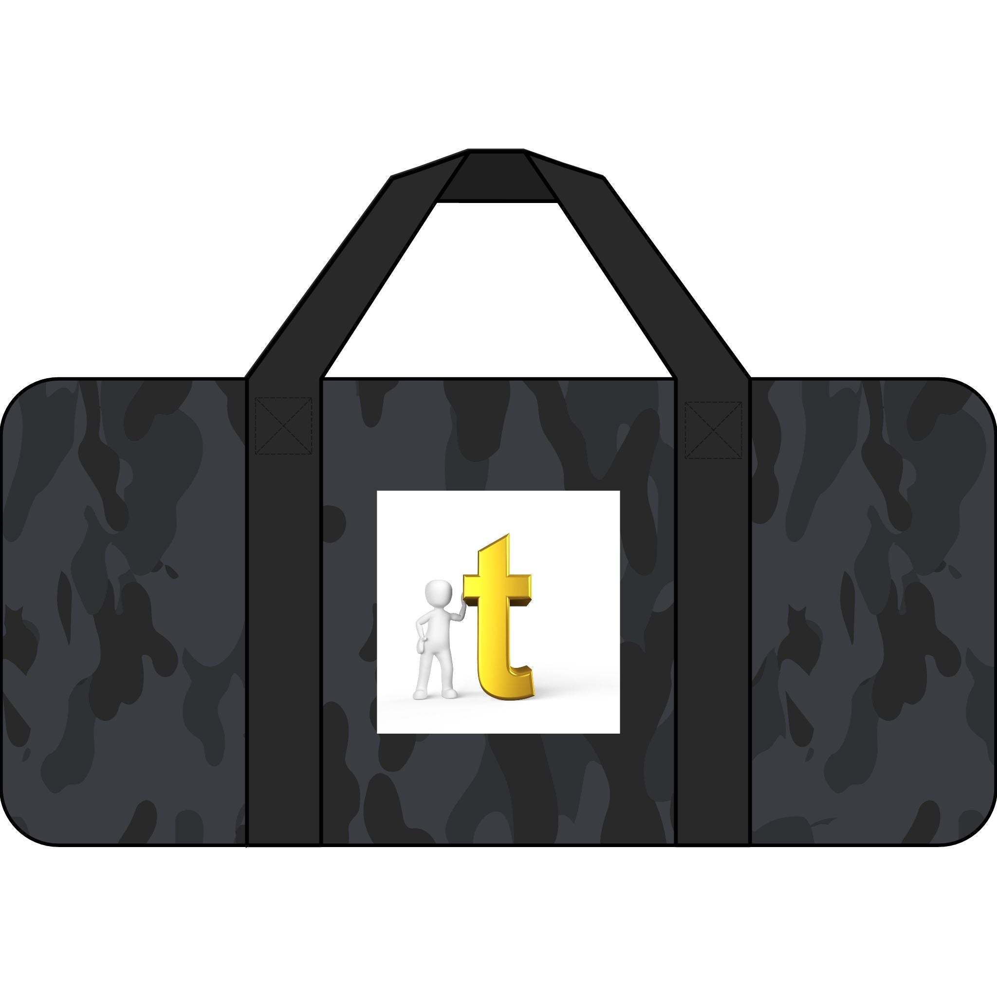 Gold Letter T Logo Duffel Bag | Black Camo Travel Bag