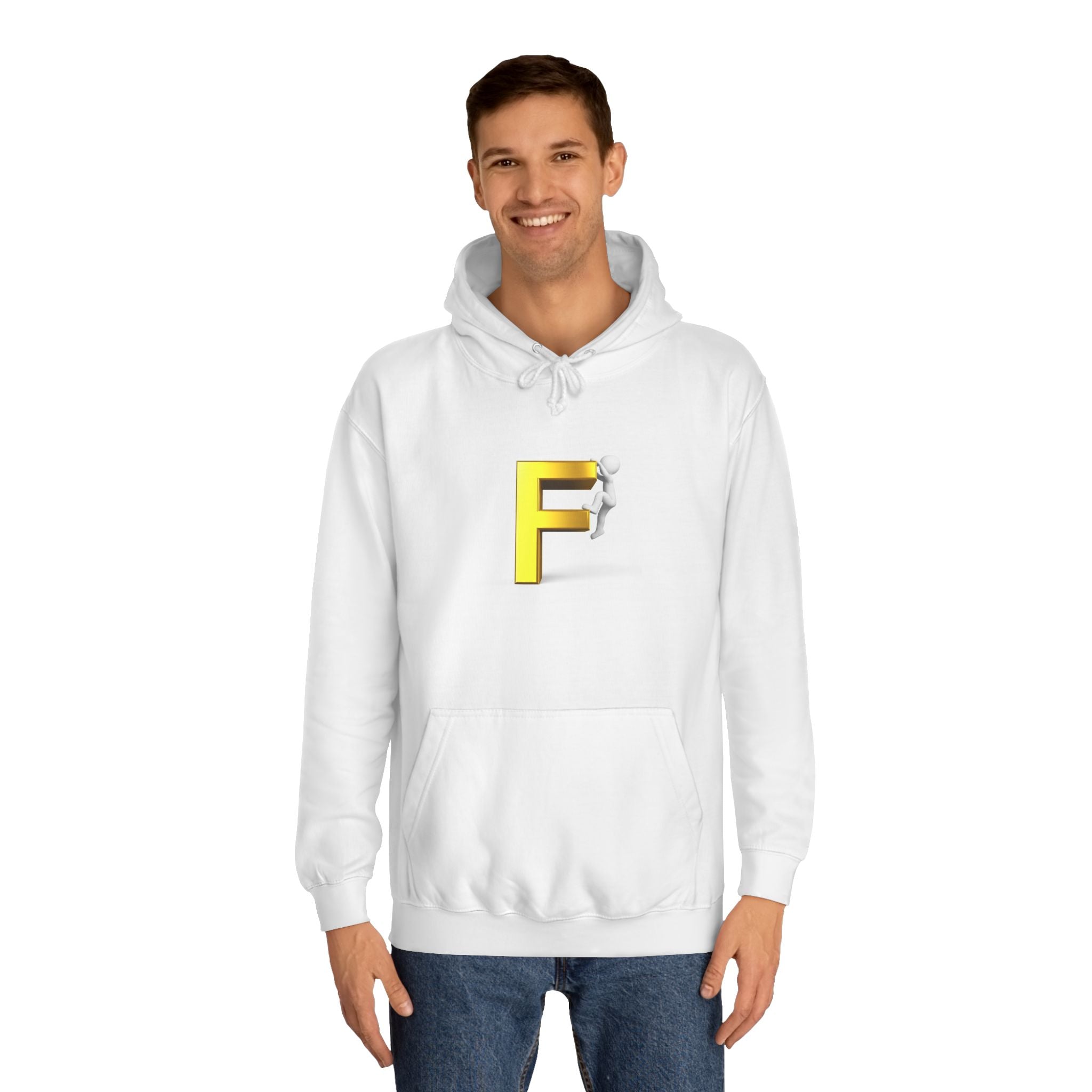 3D Gold Letter F Hoodie | Climbing Figurine Letterman Style