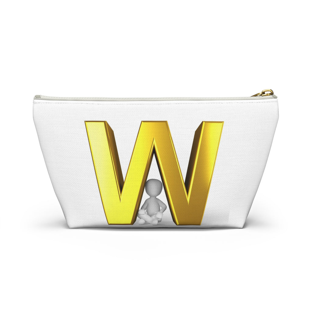 Gold Letter W monogram Accessory Pouch | Initial W T bottom cosmetic bag