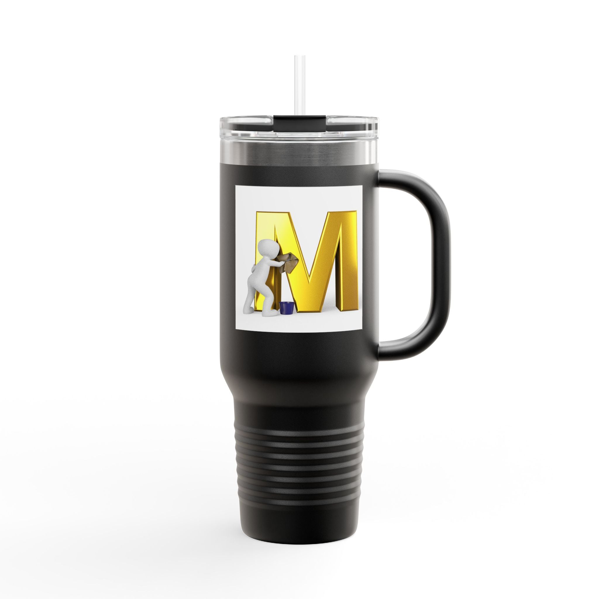 3D Gold Letter M with Figure Travel Mug | 40oz Insulated Tumbler
